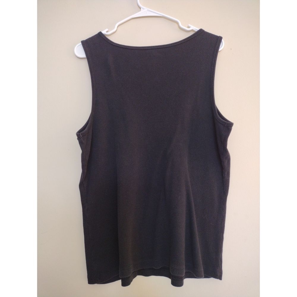 St John's Bay Tank Womens 1X Black‎ Crochet Trim On V Neck  Sleeveless Ribbed - Picture 3 of 8